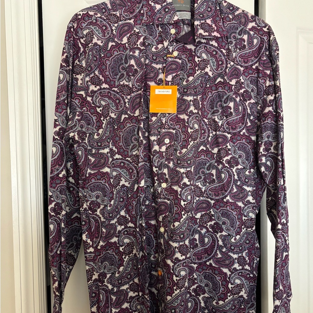 Thomas Dean Purple and White Paisley Shirt Brand New